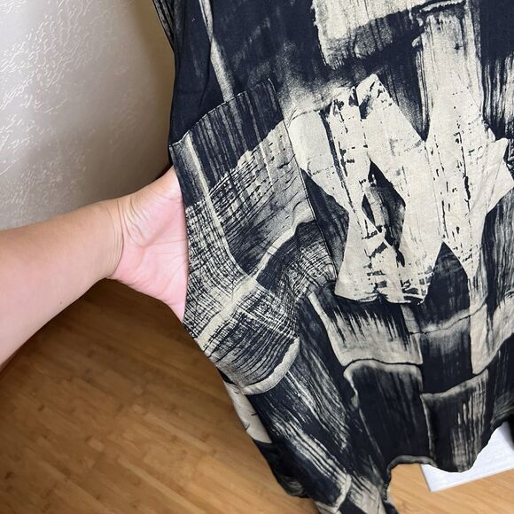 Lyng Designs Dress Womens L Black Tan Abstract Square Neck Lagenlook Oversize - Picture 7 of 12